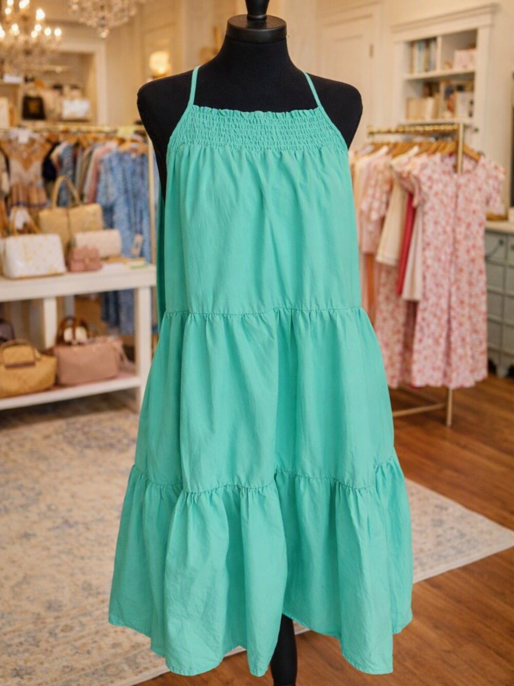 American Eagle Smocked Green Tiered Halter Sundress NWT XL